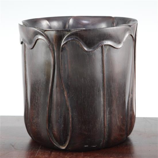 A Chinese rosewood brush pot, possibly Zitan, Qing dynasty, 18cm.